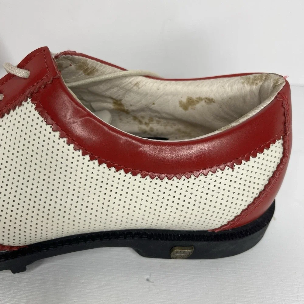 Vintage Golfsteam Cap Toe Derby Golf Shoes Leather Men's 8.5 Red White Wingtip